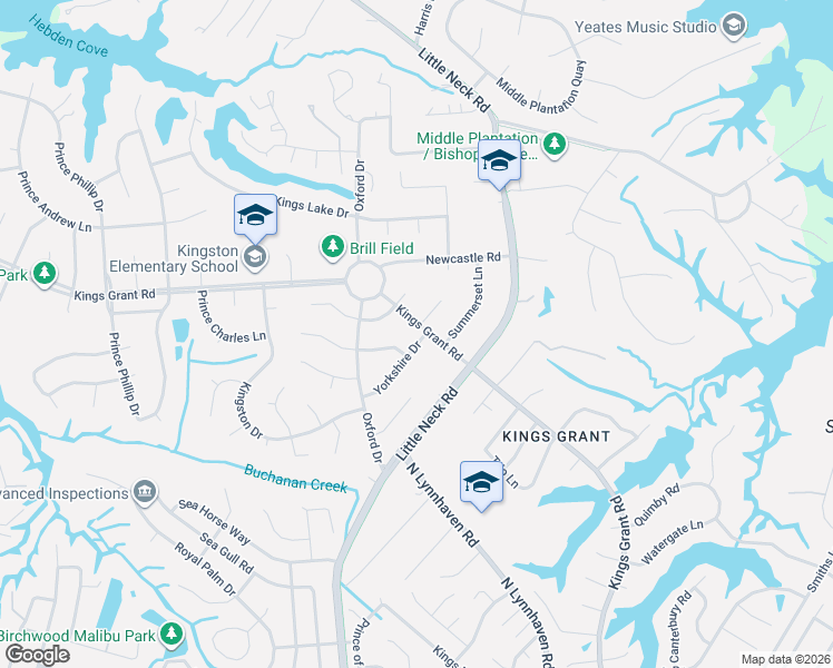 map of restaurants, bars, coffee shops, grocery stores, and more near 745 Yorkshire Drive in Virginia Beach