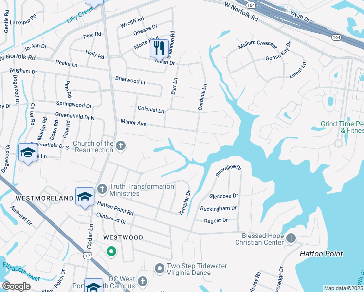 map of restaurants, bars, coffee shops, grocery stores, and more near 5 River Cove in Portsmouth