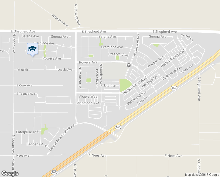 map of restaurants, bars, coffee shops, grocery stores, and more near 3639 Trenton Lane in Clovis