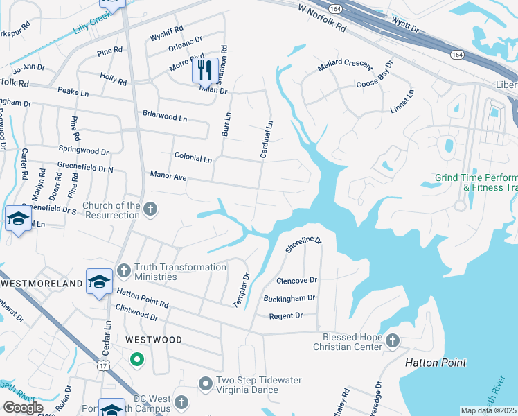 map of restaurants, bars, coffee shops, grocery stores, and more near 1 North Point Drive in Portsmouth