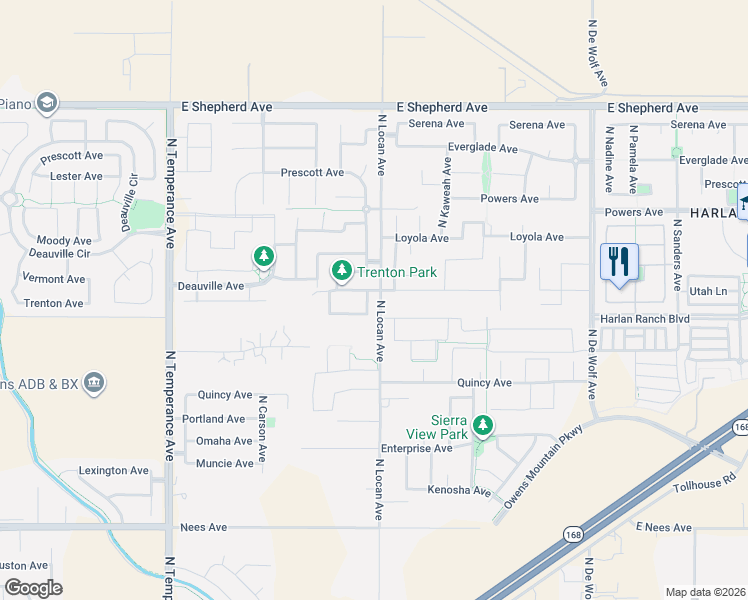 map of restaurants, bars, coffee shops, grocery stores, and more near 1603 North Locan Avenue in Clovis