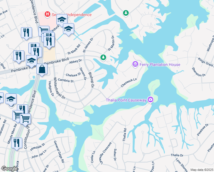 map of restaurants, bars, coffee shops, grocery stores, and more near 512 Westbrook Court in Virginia Beach