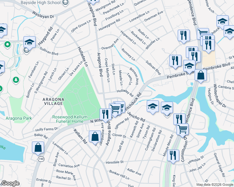 map of restaurants, bars, coffee shops, grocery stores, and more near 716 Jericho Road in Virginia Beach