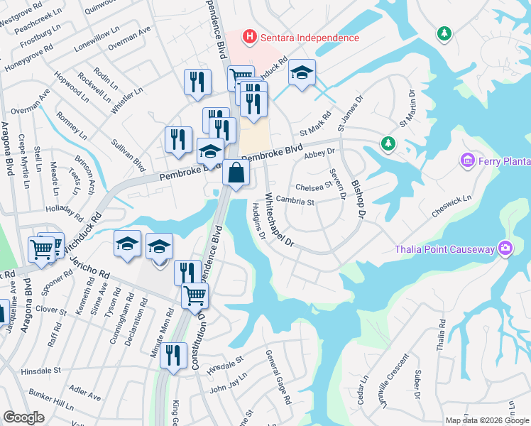 map of restaurants, bars, coffee shops, grocery stores, and more near 4517 Hudgins Drive in Virginia Beach