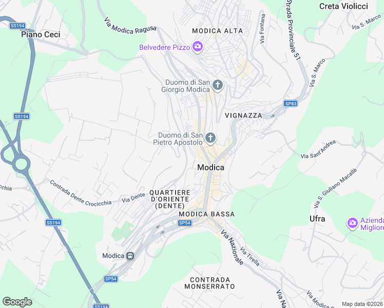 map of restaurants, bars, coffee shops, grocery stores, and more near 171 Via Campailla in Modica