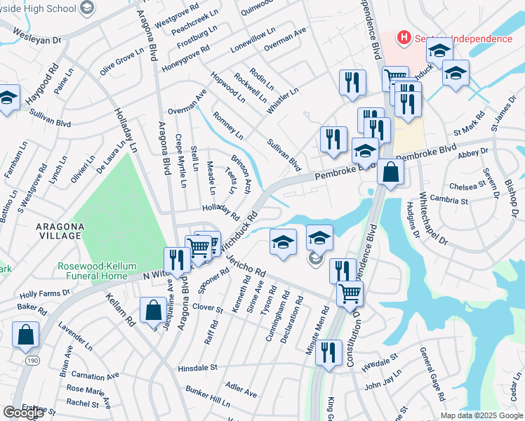 map of restaurants, bars, coffee shops, grocery stores, and more near 4664 Merrimac Lane in Virginia Beach