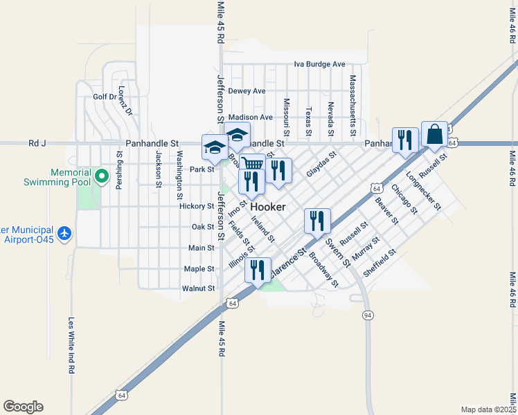 map of restaurants, bars, coffee shops, grocery stores, and more near 111 Glaydas Street in Hooker