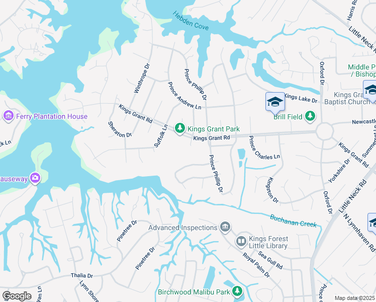 map of restaurants, bars, coffee shops, grocery stores, and more near 3716 North Queensgrove Circle in Virginia Beach
