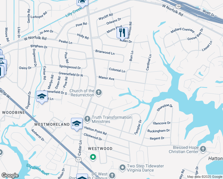 map of restaurants, bars, coffee shops, grocery stores, and more near 2 Croft Court in Portsmouth