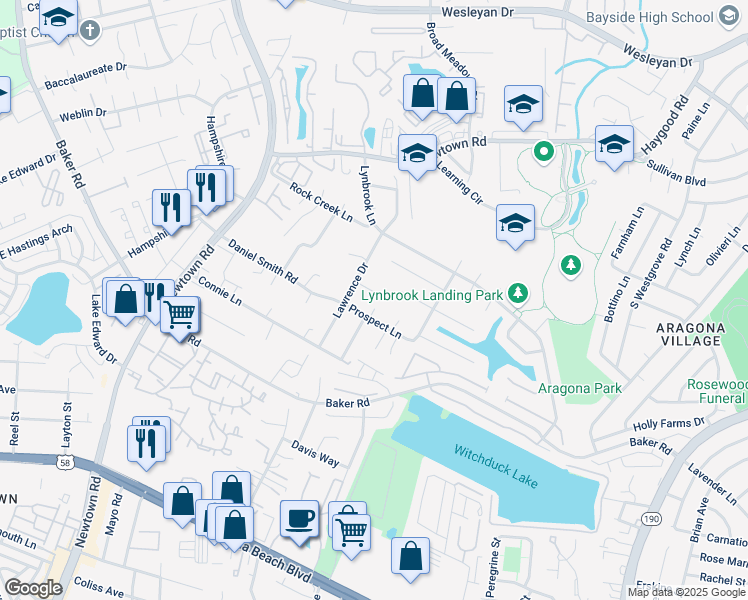 map of restaurants, bars, coffee shops, grocery stores, and more near 709 Prospect Court in Virginia Beach
