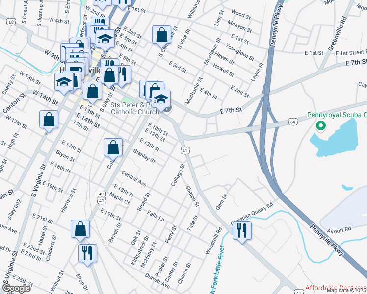 map of restaurants, bars, coffee shops, grocery stores, and more near in Christian County