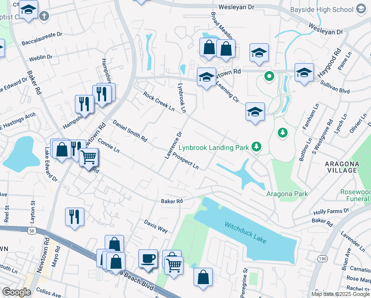 map of restaurants, bars, coffee shops, grocery stores, and more near 709 Prospect Court in Virginia Beach