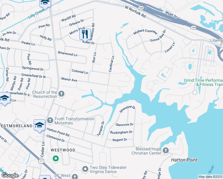map of restaurants, bars, coffee shops, grocery stores, and more near 1 North Point Drive in Portsmouth