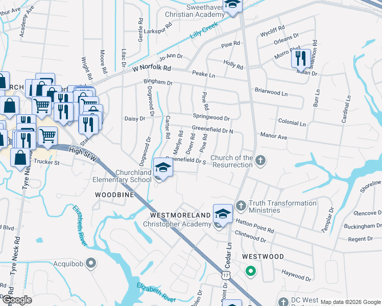 map of restaurants, bars, coffee shops, grocery stores, and more near in Portsmouth