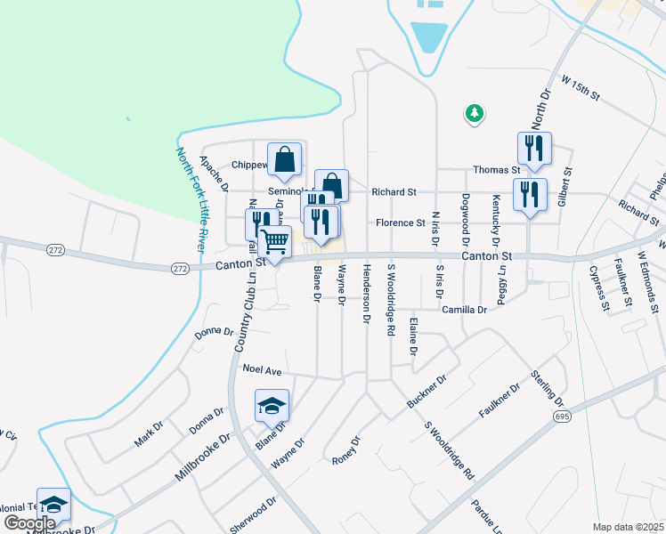 map of restaurants, bars, coffee shops, grocery stores, and more near 503 Wayne Drive in Hopkinsville