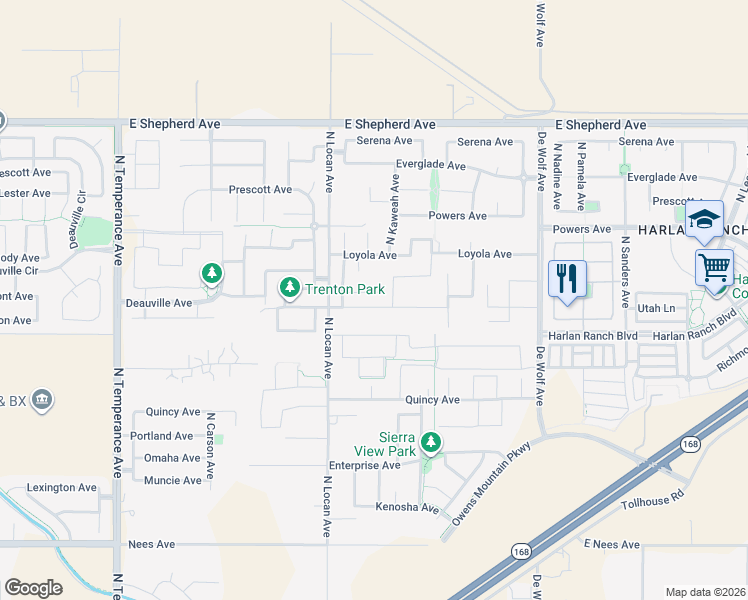 map of restaurants, bars, coffee shops, grocery stores, and more near 3084 Vermont Avenue in Clovis