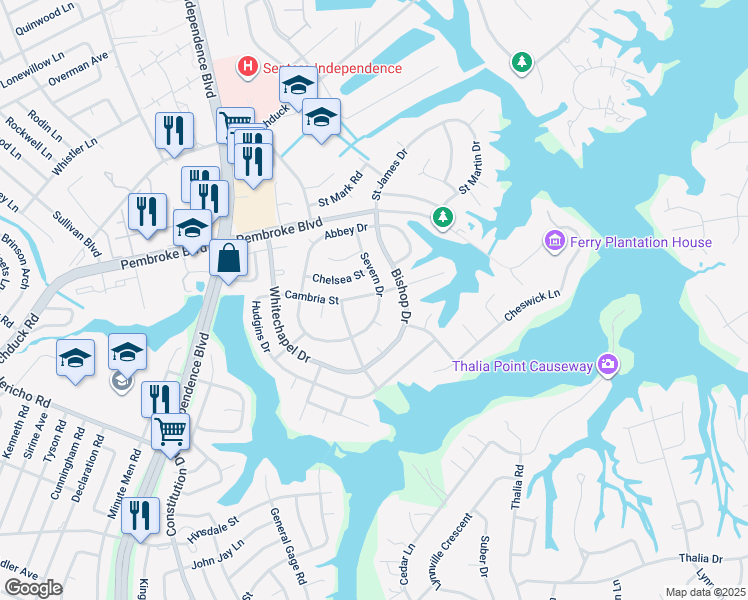 map of restaurants, bars, coffee shops, grocery stores, and more near 4413 Cambria Street in Virginia Beach