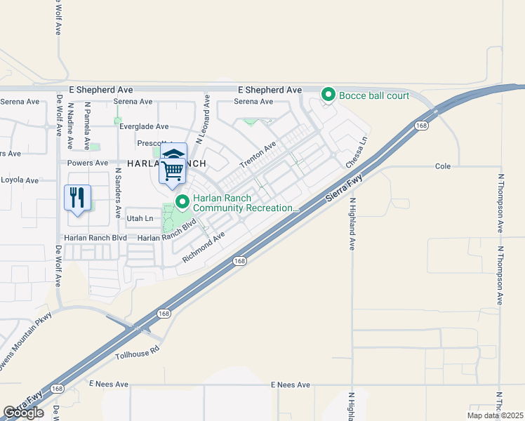 map of restaurants, bars, coffee shops, grocery stores, and more near 3954 Richmond Avenue in Clovis
