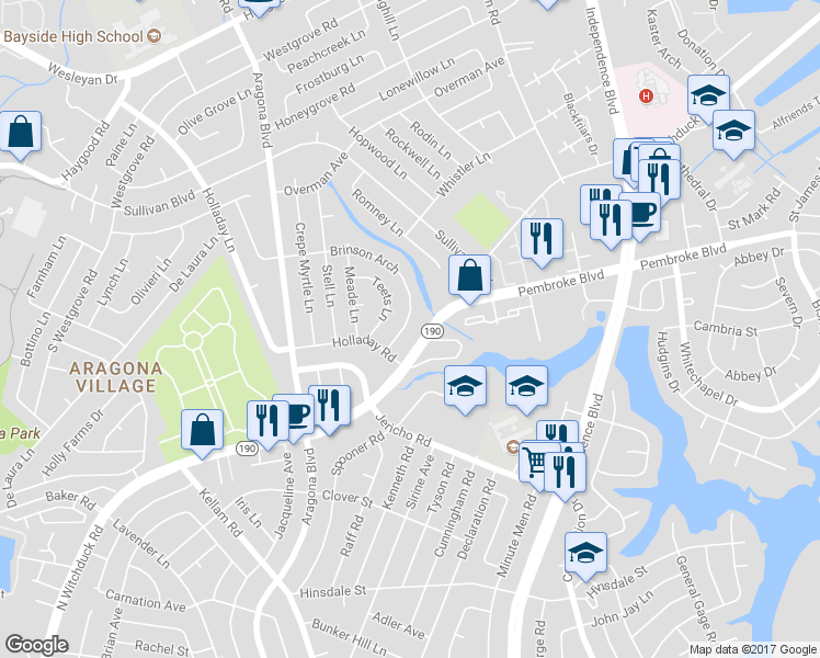 map of restaurants, bars, coffee shops, grocery stores, and more near 716 Brinson Arch in Virginia Beach