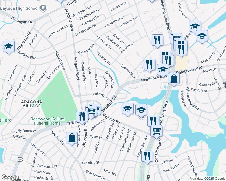 map of restaurants, bars, coffee shops, grocery stores, and more near 728 Brinson Arch in Virginia Beach