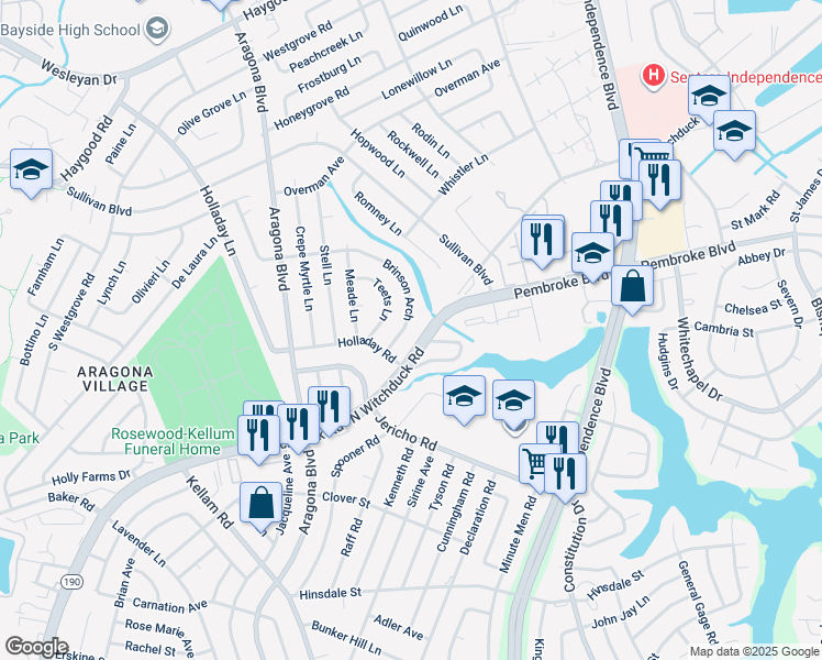 map of restaurants, bars, coffee shops, grocery stores, and more near 716 Brinson Arch in Virginia Beach