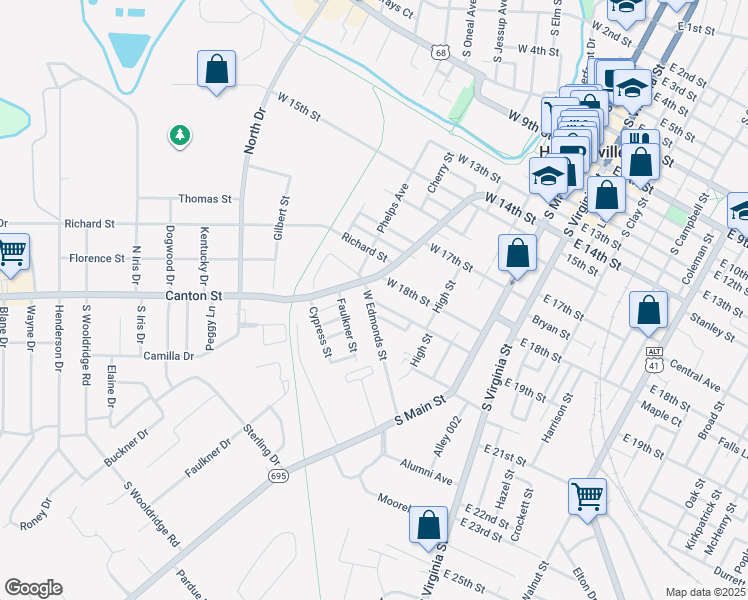 map of restaurants, bars, coffee shops, grocery stores, and more near 452 West Edmonds Street in Hopkinsville