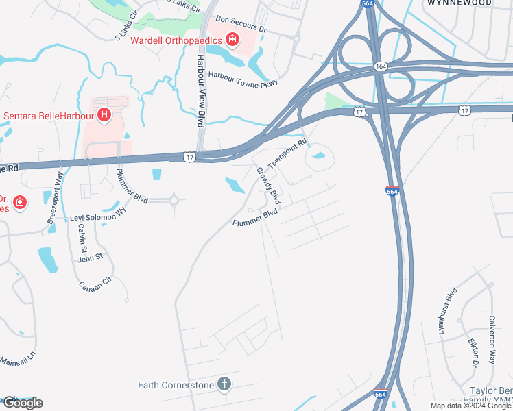 map of restaurants, bars, coffee shops, grocery stores, and more near 3757 Pear Orchard Way in Suffolk