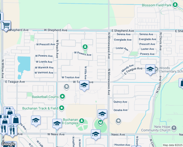 map of restaurants, bars, coffee shops, grocery stores, and more near 138 West Vermont Avenue in Clovis