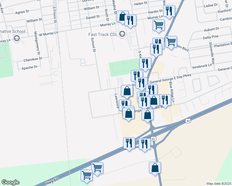 map of restaurants, bars, coffee shops, grocery stores, and more near 105 Stallcup in Sikeston