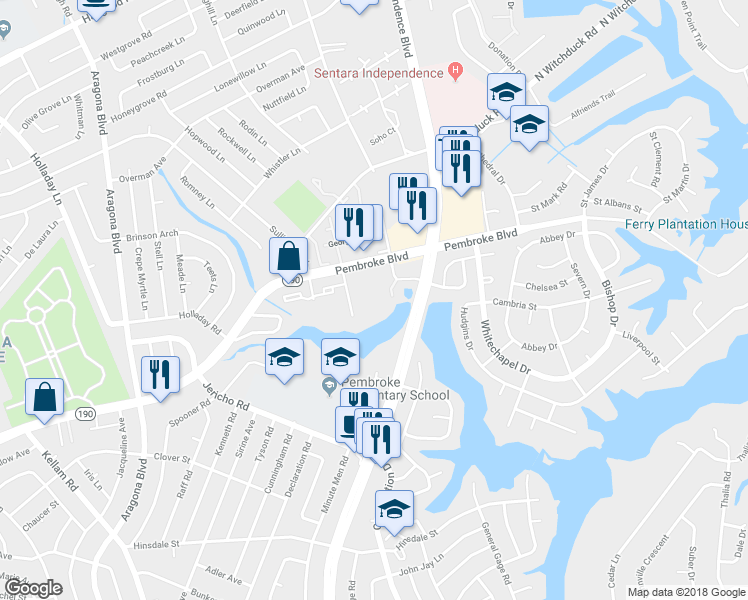 map of restaurants, bars, coffee shops, grocery stores, and more near 704 Emerald Lake Drive in Virginia Beach