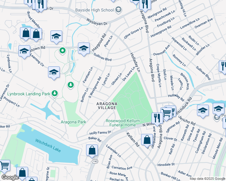 map of restaurants, bars, coffee shops, grocery stores, and more near 713 De Laura Lane in Virginia Beach