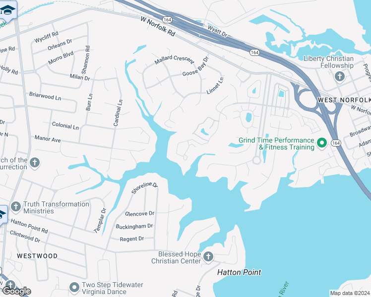 map of restaurants, bars, coffee shops, grocery stores, and more near 1604 Sawgrass Lane in Portsmouth