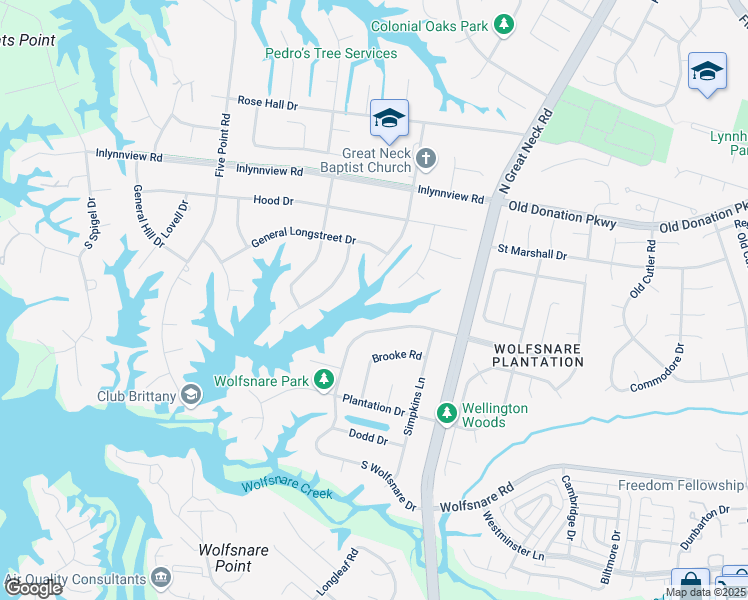 map of restaurants, bars, coffee shops, grocery stores, and more near 901 General Lee Drive in Virginia Beach