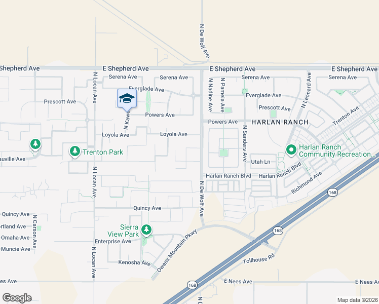map of restaurants, bars, coffee shops, grocery stores, and more near 3363 Vermont in Clovis
