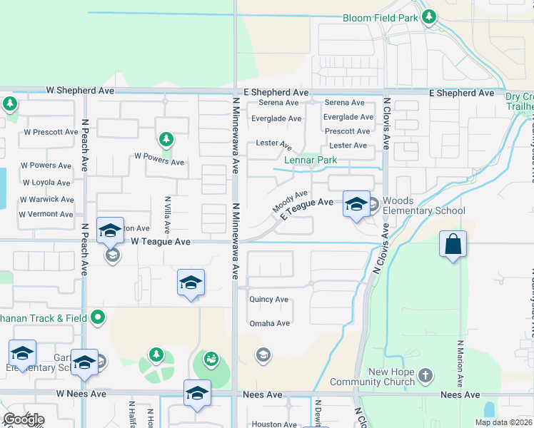 map of restaurants, bars, coffee shops, grocery stores, and more near 217 Moody Avenue in Clovis