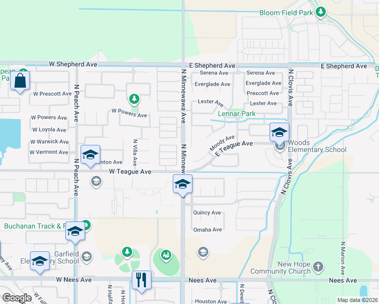 map of restaurants, bars, coffee shops, grocery stores, and more near 1714 North Cherry Lane in Clovis