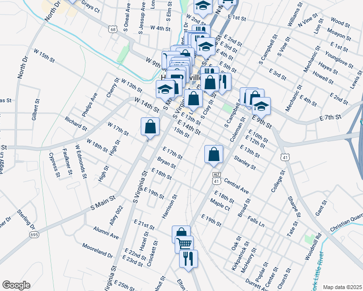 map of restaurants, bars, coffee shops, grocery stores, and more near 317 East 16th Street in Hopkinsville