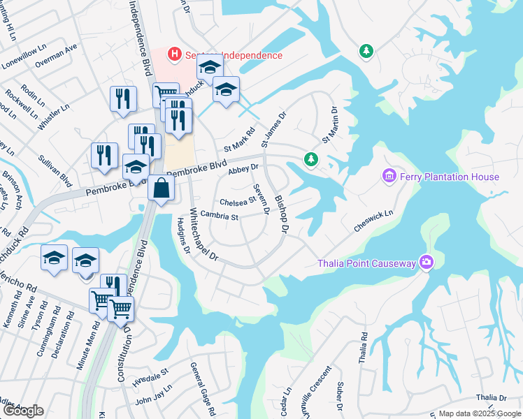 map of restaurants, bars, coffee shops, grocery stores, and more near 4412 Cambria Street in Virginia Beach