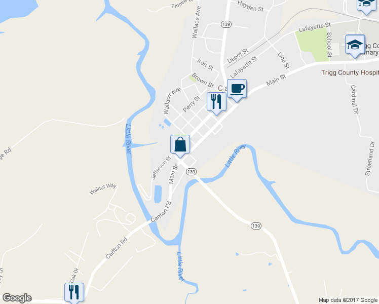 map of restaurants, bars, coffee shops, grocery stores, and more near 13 Main Street in Cadiz