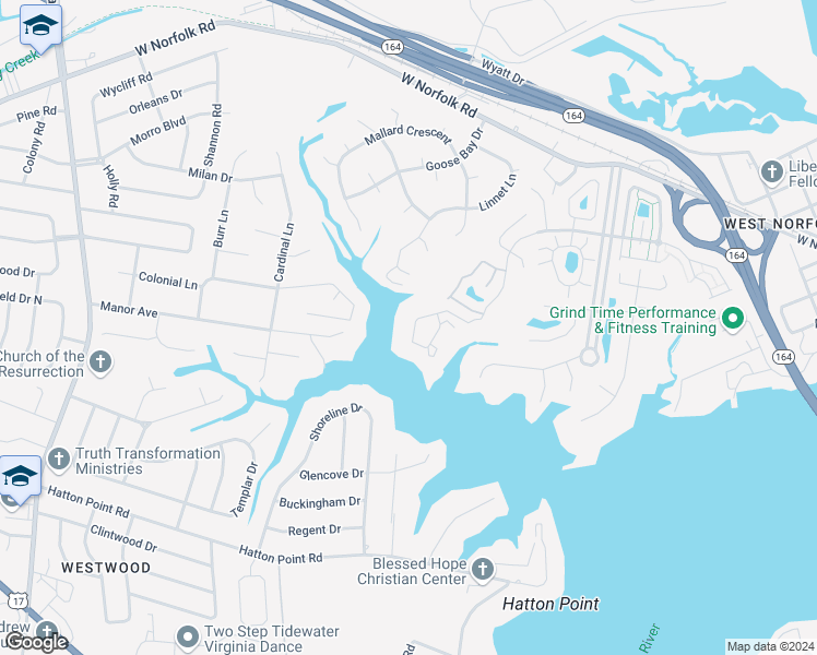 map of restaurants, bars, coffee shops, grocery stores, and more near 805 Sawgrass Lane in Portsmouth
