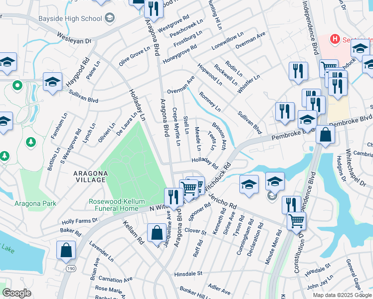 map of restaurants, bars, coffee shops, grocery stores, and more near 760 Crepe Myrtle Lane in Virginia Beach