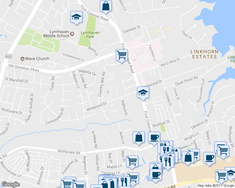 map of restaurants, bars, coffee shops, grocery stores, and more near 1016 Horton Place in Virginia Beach