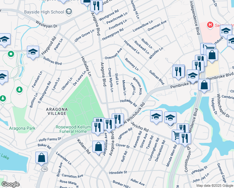 map of restaurants, bars, coffee shops, grocery stores, and more near 760 Crepe Myrtle Lane in Virginia Beach