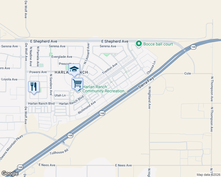 map of restaurants, bars, coffee shops, grocery stores, and more near 3961 Richmond Avenue in Clovis