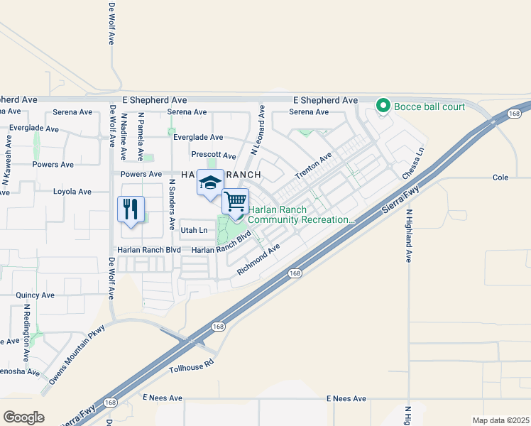 map of restaurants, bars, coffee shops, grocery stores, and more near 3878 Trenton Lane in Clovis
