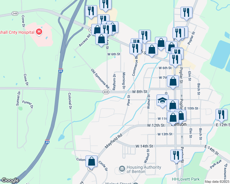 map of restaurants, bars, coffee shops, grocery stores, and more near 700 Oak Level Road in Benton