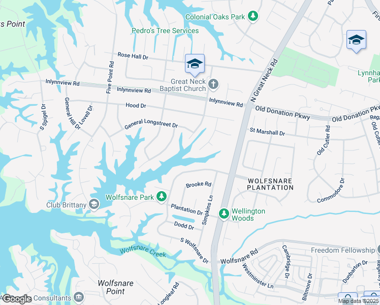 map of restaurants, bars, coffee shops, grocery stores, and more near 901 General Lee Drive in Virginia Beach