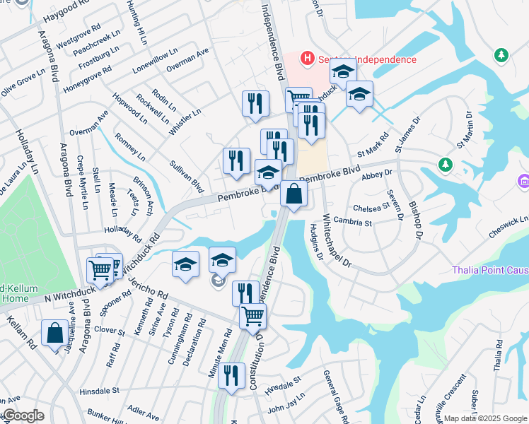 map of restaurants, bars, coffee shops, grocery stores, and more near 4605 Pembroke Lake Circle in Virginia Beach