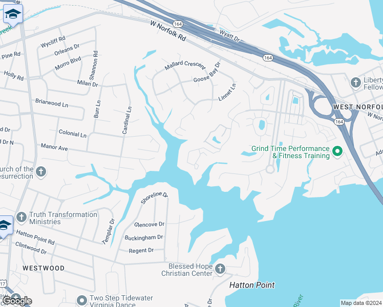 map of restaurants, bars, coffee shops, grocery stores, and more near 1701 Sawgrass Lane in Portsmouth