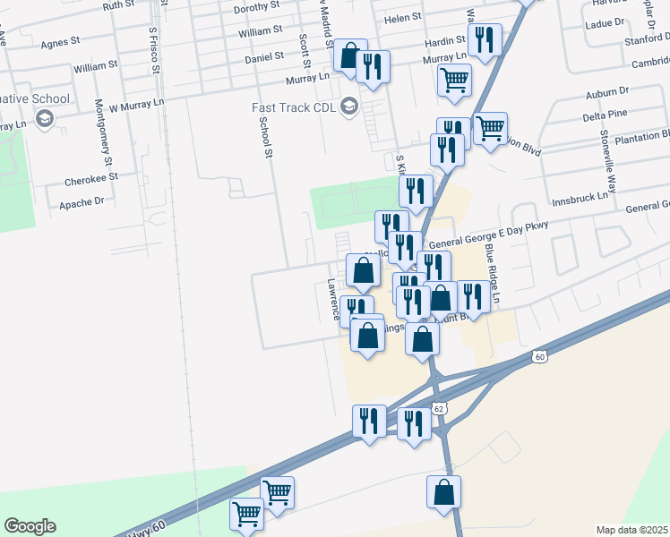 map of restaurants, bars, coffee shops, grocery stores, and more near 105 Stallcup in Sikeston